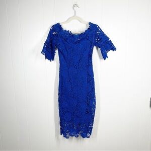 Paper Dolls Lace Off the Shoulder Bright Blue Midi Dress 6